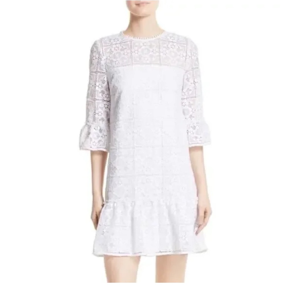 Kate Spade White Lace / Eyelet 3/4 Sleeve Dress Size 4
